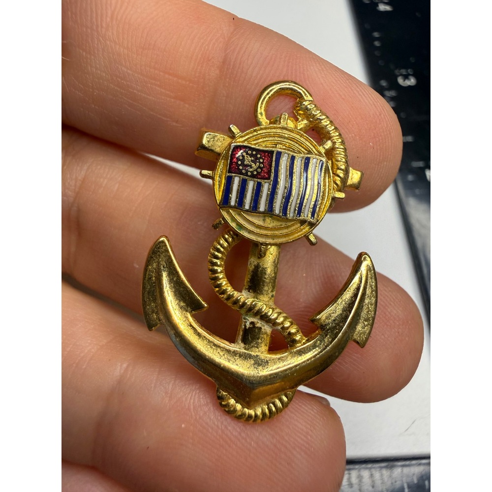 Gold Tone Nautical Anchor Pendant Enamel Flag Ships Wheel Maritime Charm